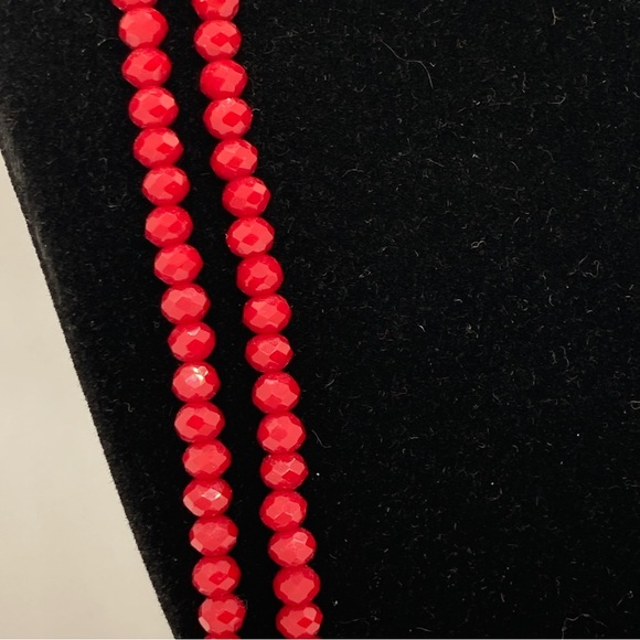 Long Red Faceted Bead Necklace - Picture 2 of 4